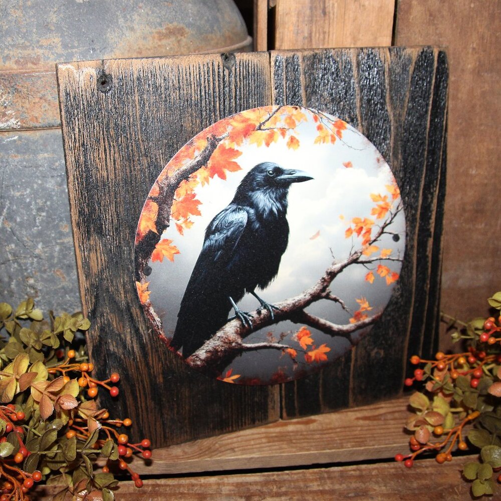 NEW Moody Raven Crow Black Bird on Branch Autumn Fall Farmhouse Wall Decor